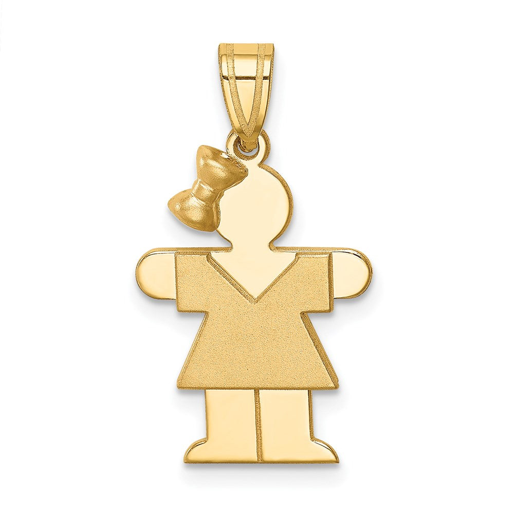 14k Solid Engravable Girl w/ Bow on Left Charm