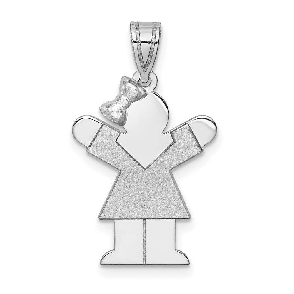 14k White Gold Small Girl w/Bow on Left Engravable Charm