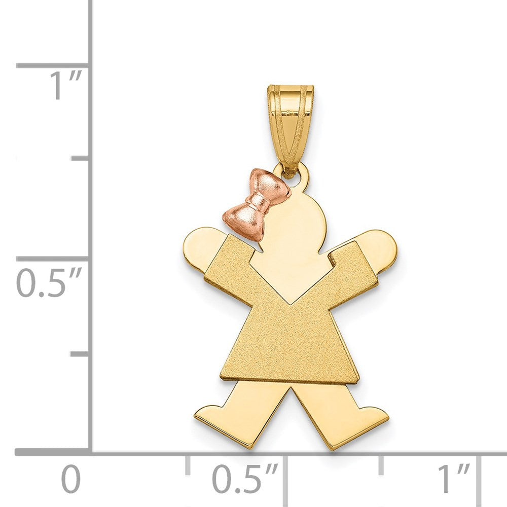 14k Two-Tone Small Girl with Bow on Left Engravable Charm