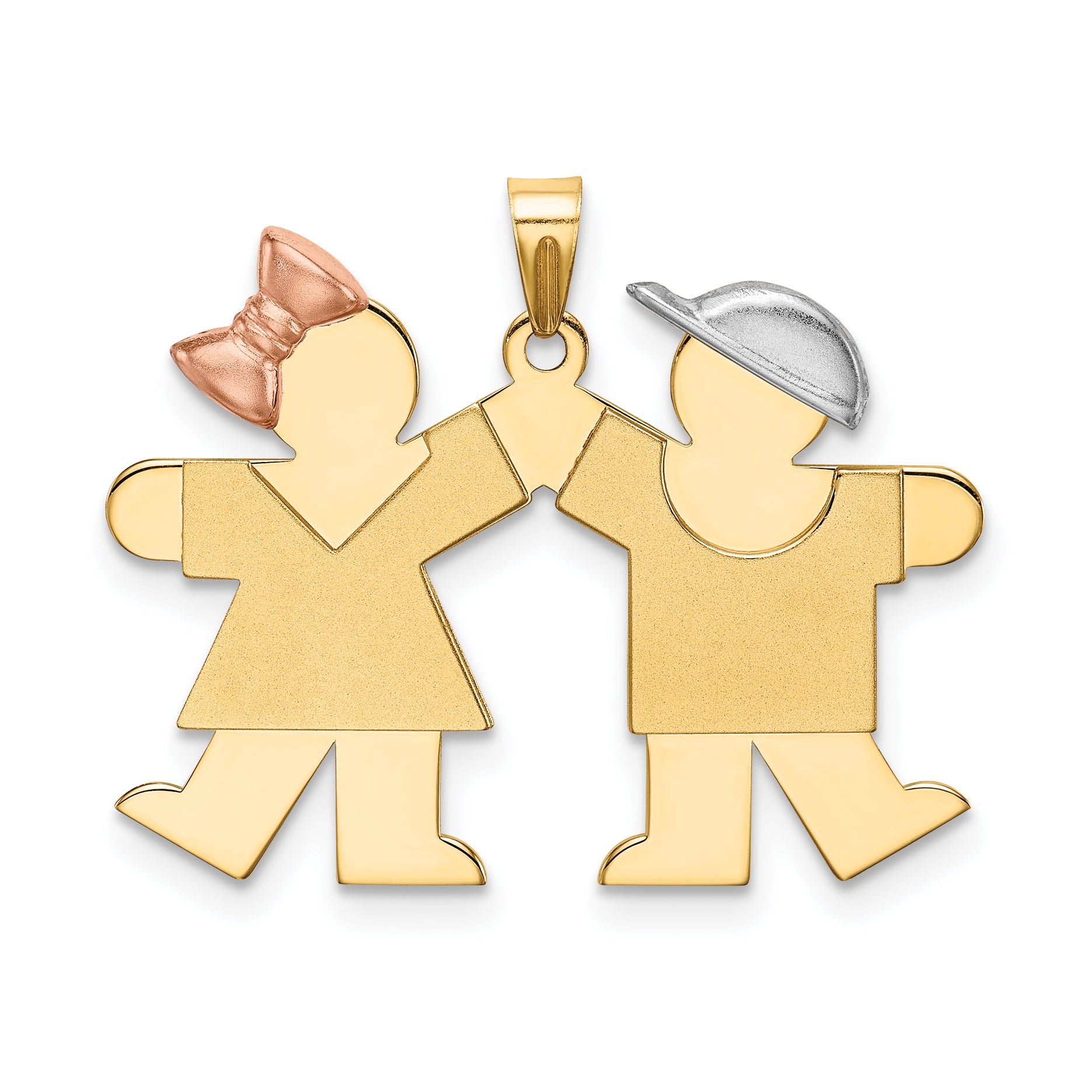 14k Tri-Color Small Girl on Left & Boy on Right Engravable Charm XK407