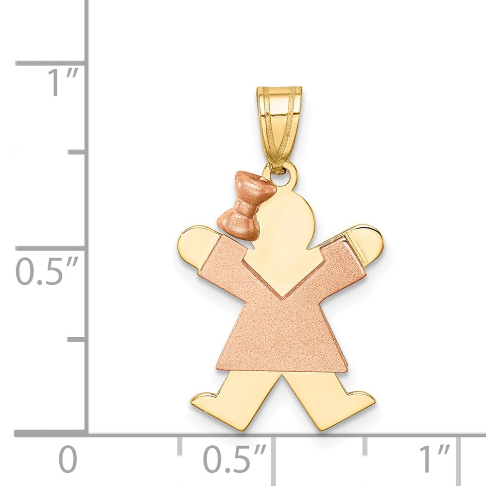 14k Two-Tone Small Girl with Bow on Left Engravable Charm