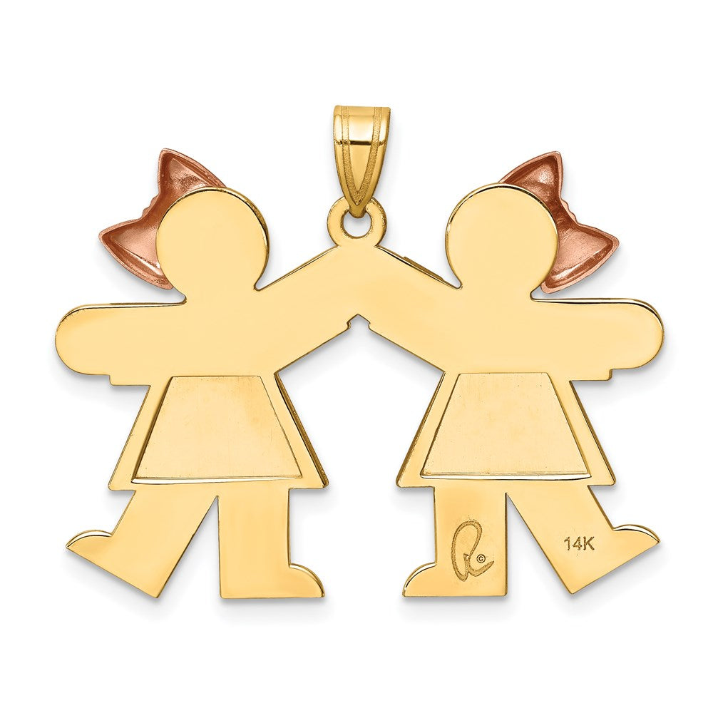 14k Two-Tone Large Double Girls Engravable Charm