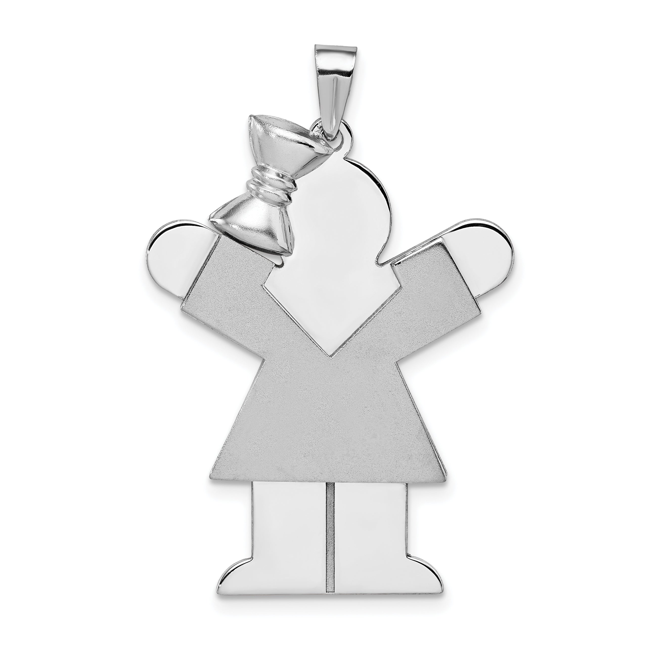 14k White Gold Large Girl with Bow on Left Engravable Charm XK429