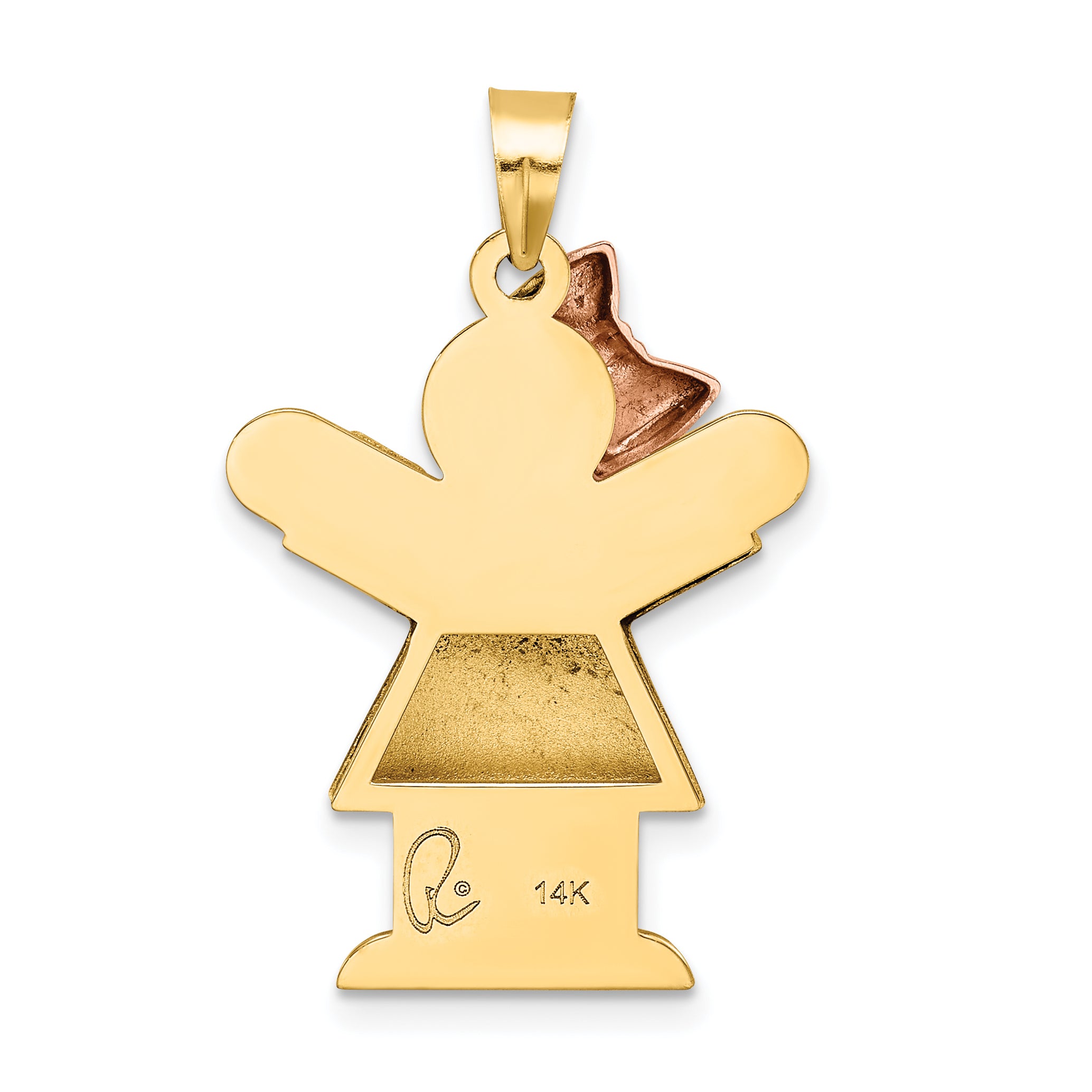 14k Two-Tone Puffed Girl with Bow on Left Engravable Charm XK577