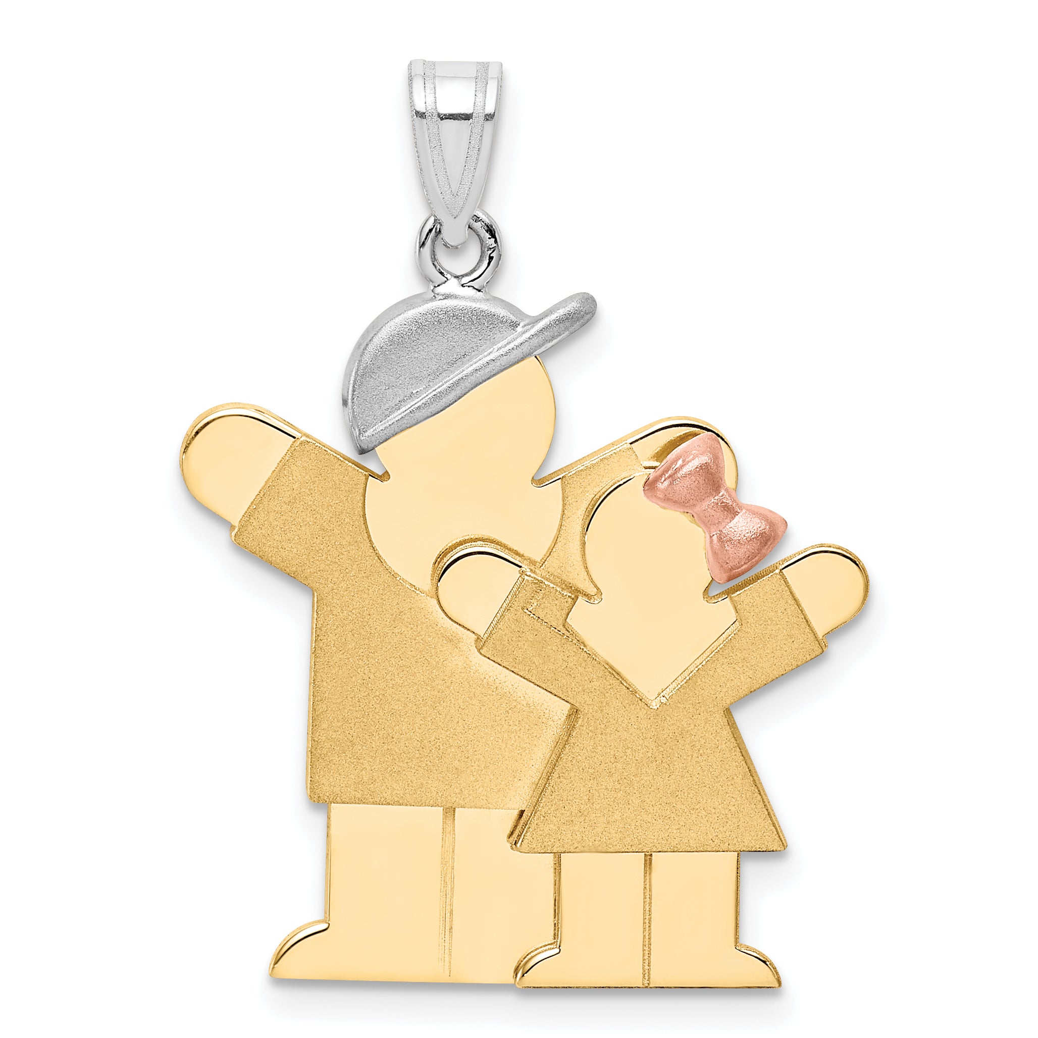 14k Tri-Color Big Boy & Little Girl Engravable Charm XK638