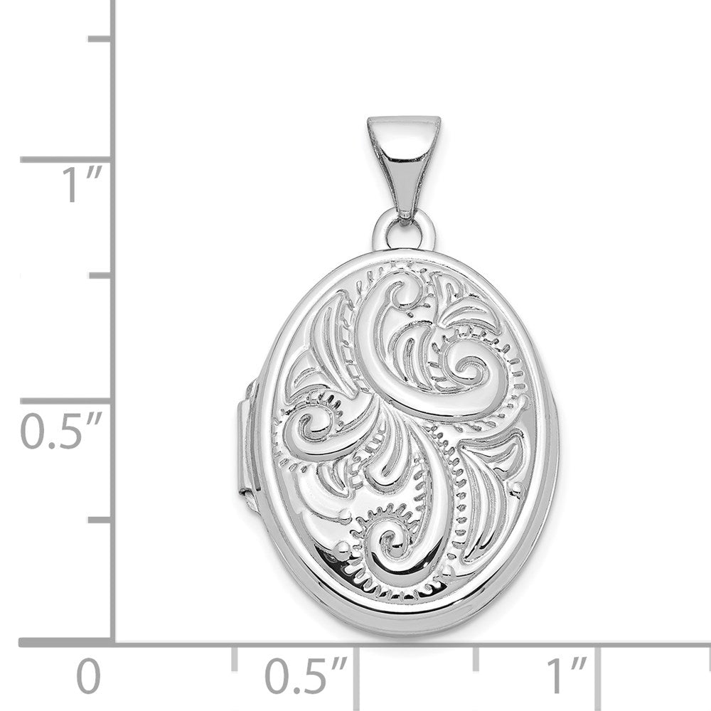 14k White Gold Scroll Design Domed Oval Locket