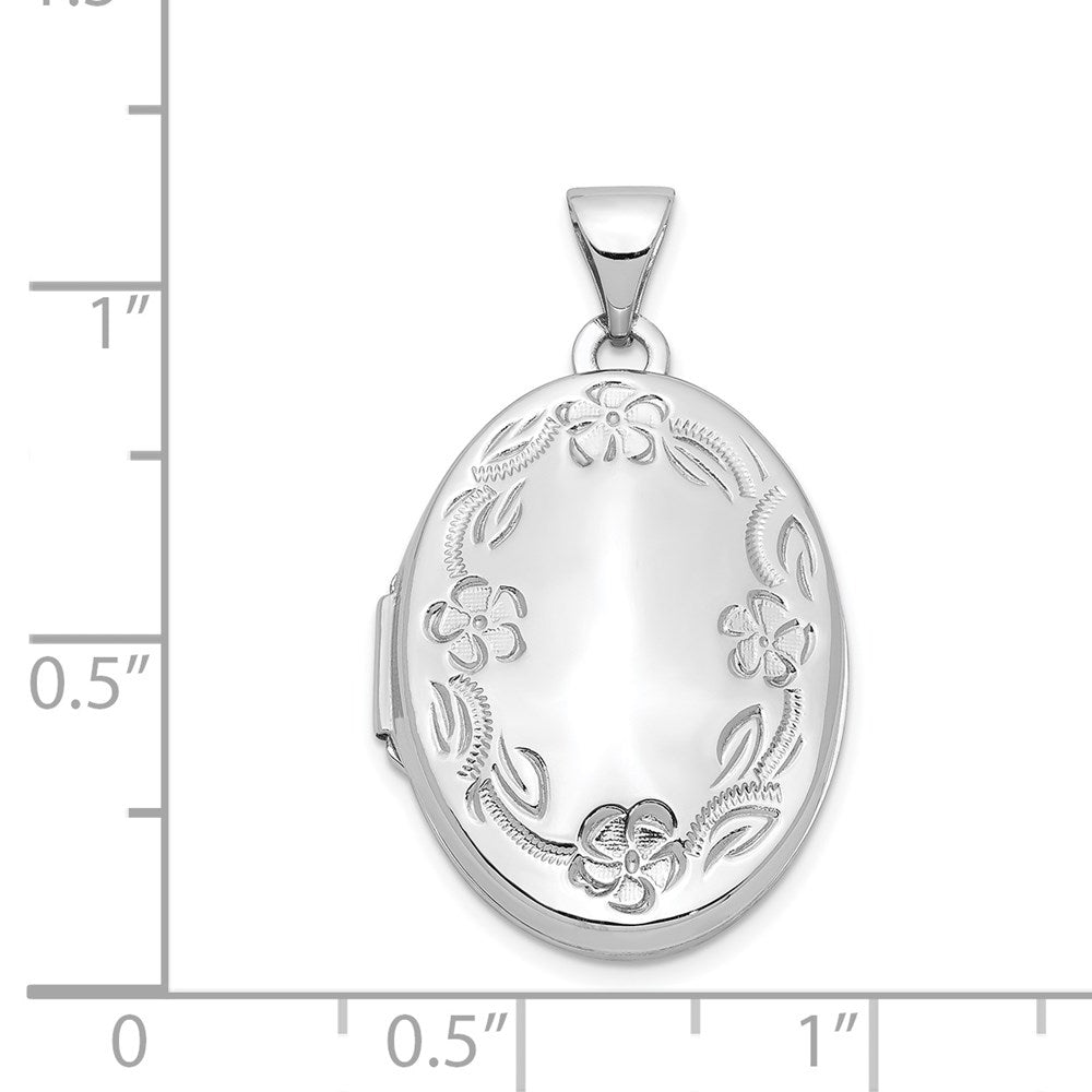 14k White Gold 21mm Oval Leaf Floral Scroll Border H/Eng Locket