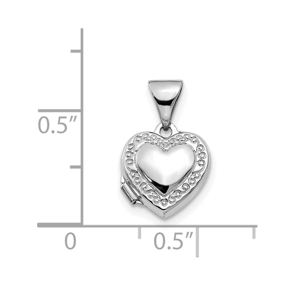 14k White Gold Polished Heart-Shaped Scrolled Locket