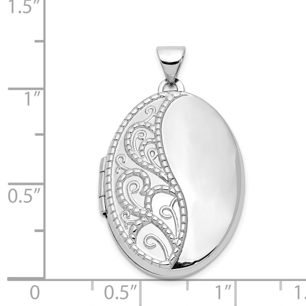 14k White Gold 26mm 1/2 Hand Engraved Scroll Oval Locket