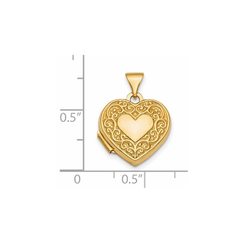 14k Polished Fancy Scroll Design Reversible 15mm Heart Locket