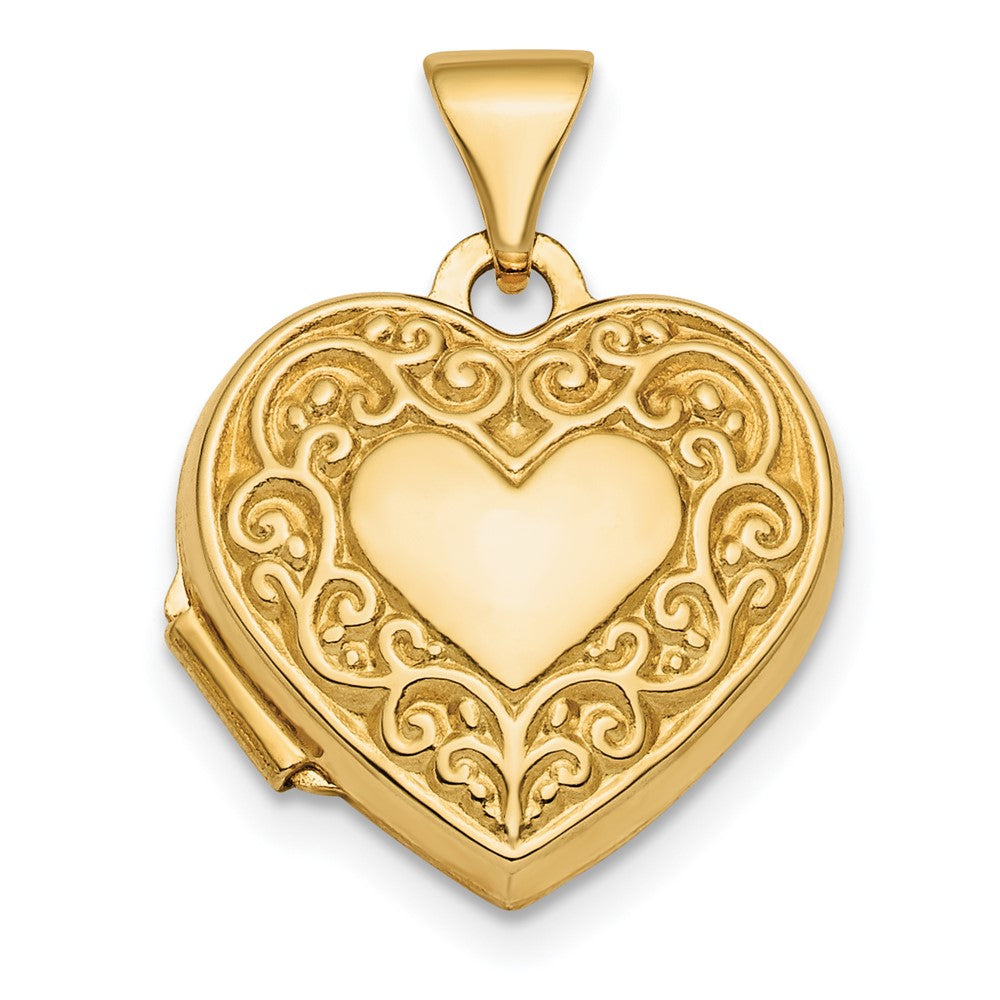 14k Polished Fancy Scroll Design Reversible 15mm Heart Locket