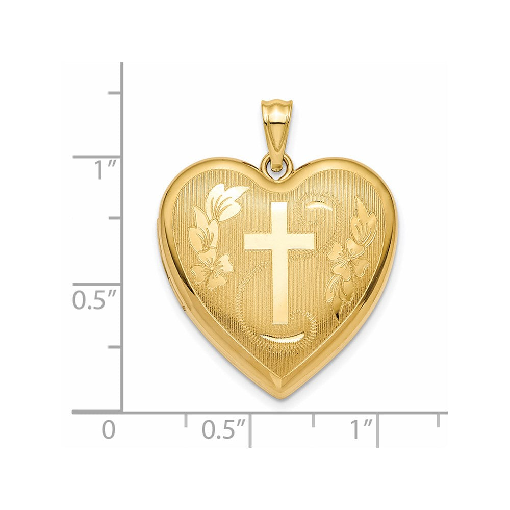 14k Textured & D/C Floral Cross Ash Holder Heart Locket