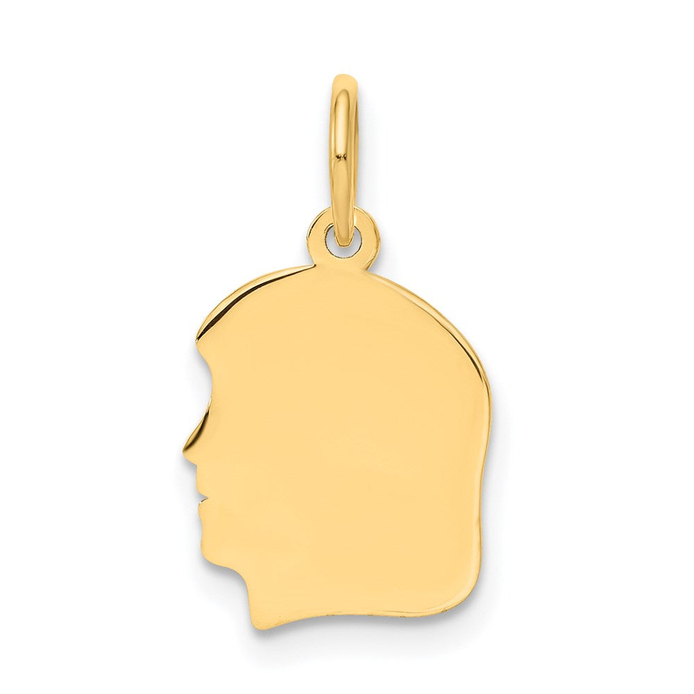 14k Plain Small .011 Gauge Facing Left Engravable Girl Head Charm