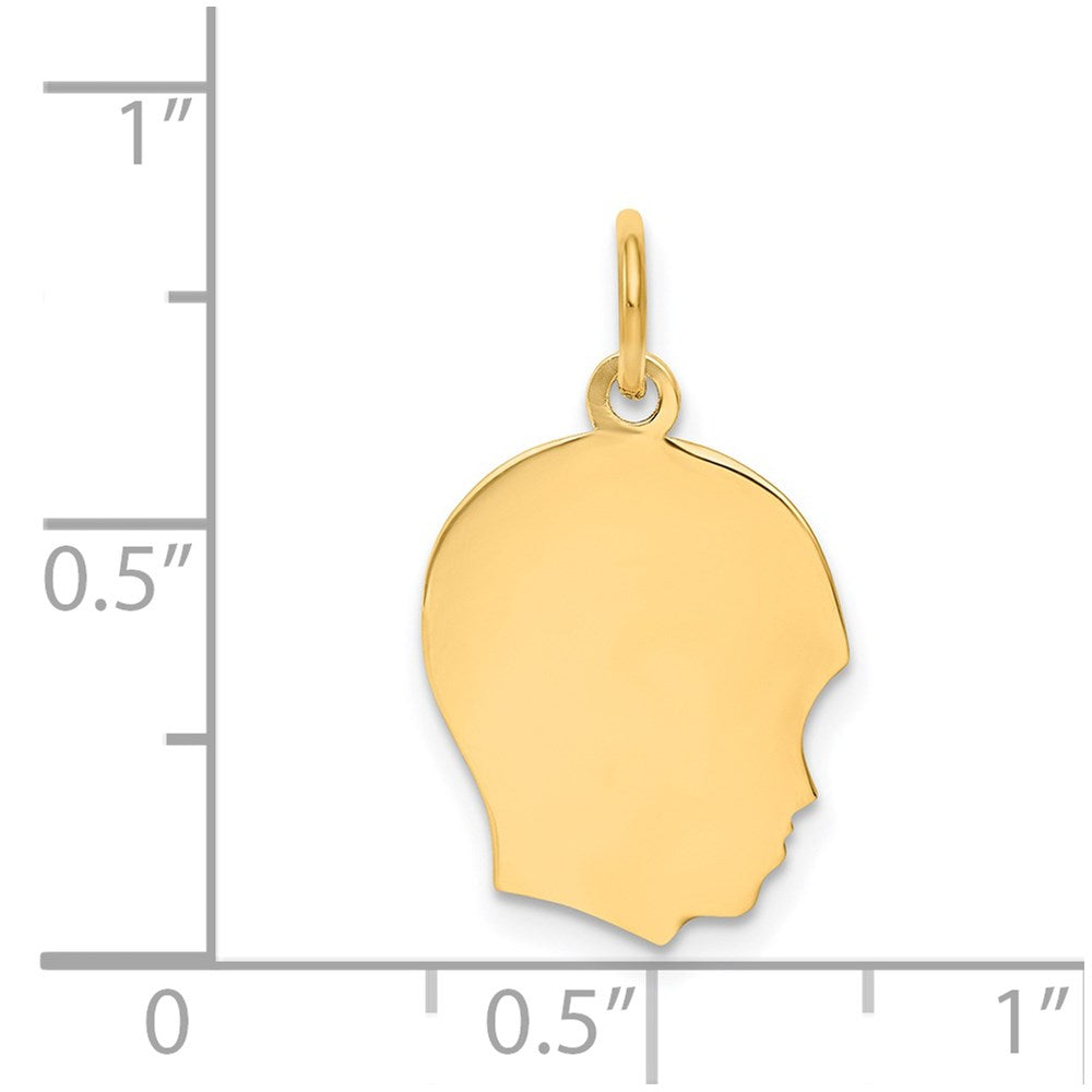 14k Plain Medium .011 Gauge Facing Right Engravable Boy Head Charm