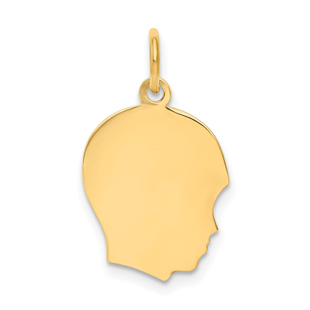 14k Plain Medium .011 Gauge Facing Right Engravable Boy Head Charm