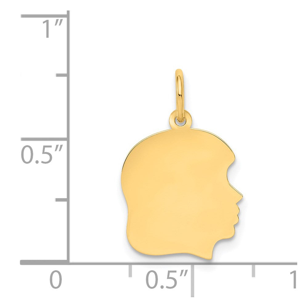 14k Plain Medium .011 Gauge Facing Right Engravable Girl Head Charm