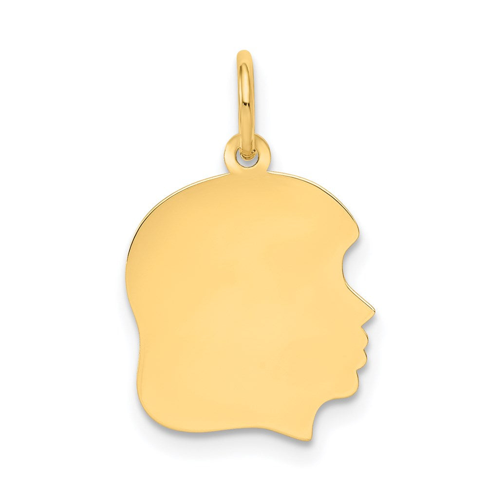 14k Plain Medium .011 Gauge Facing Right Engravable Girl Head Charm