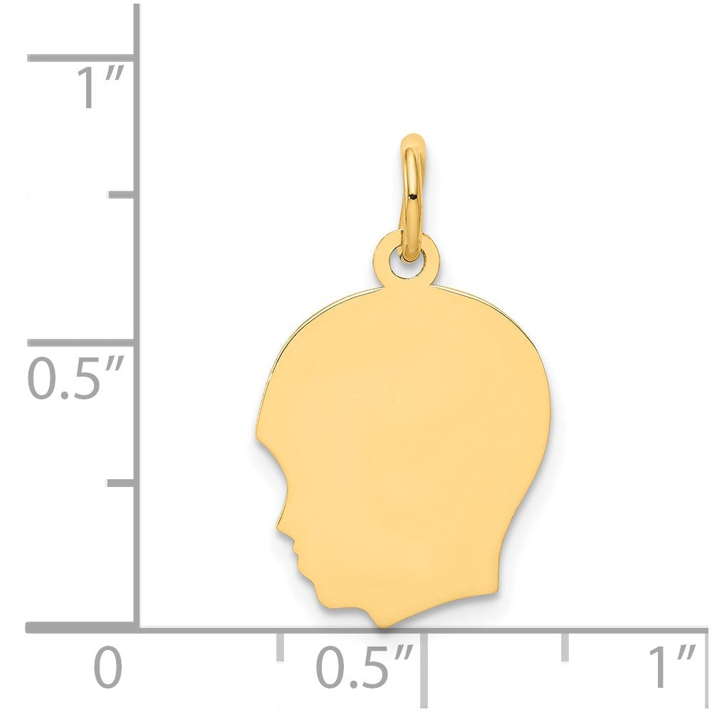 14k Plain Medium .013 Gauge Facing Left Engravable Boy Head Charm