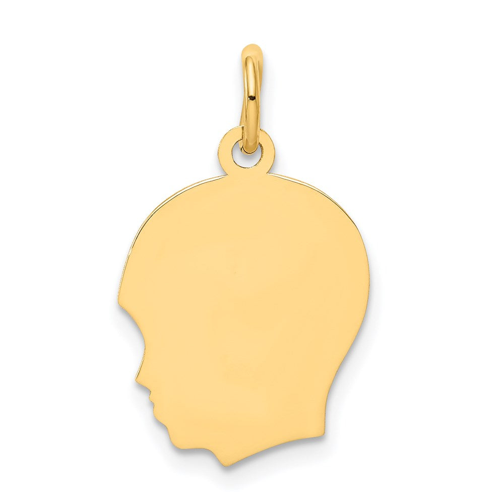 14k Plain Medium .013 Gauge Facing Left Engravable Boy Head Charm