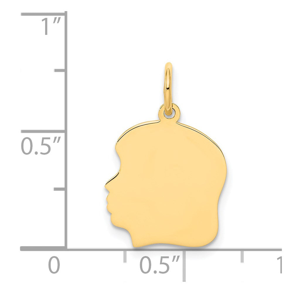 14k Plain Medium .018 Gauge Facing Left Engravable Girl Head Charm