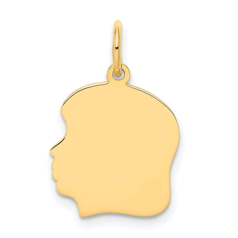 14k Plain Medium .035 Gauge Facing Left Engravable Girl Head Charm