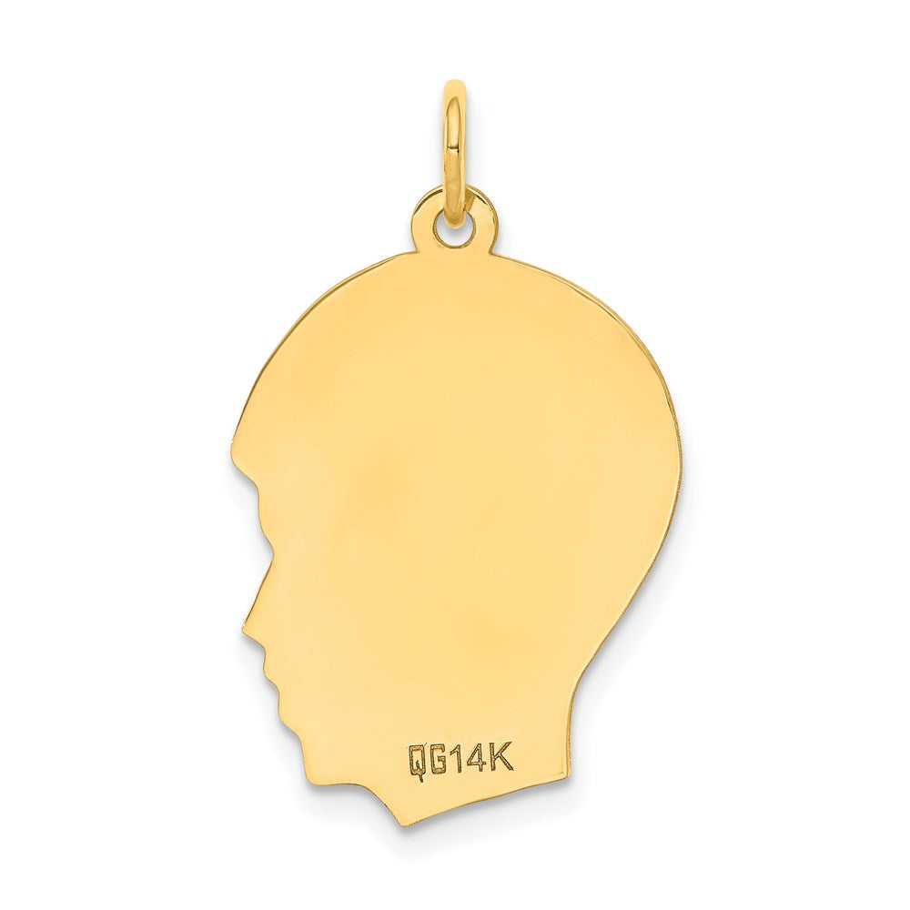 14k Plain Medium .009 Gauge Facing Right Engravable Boy Head Charm