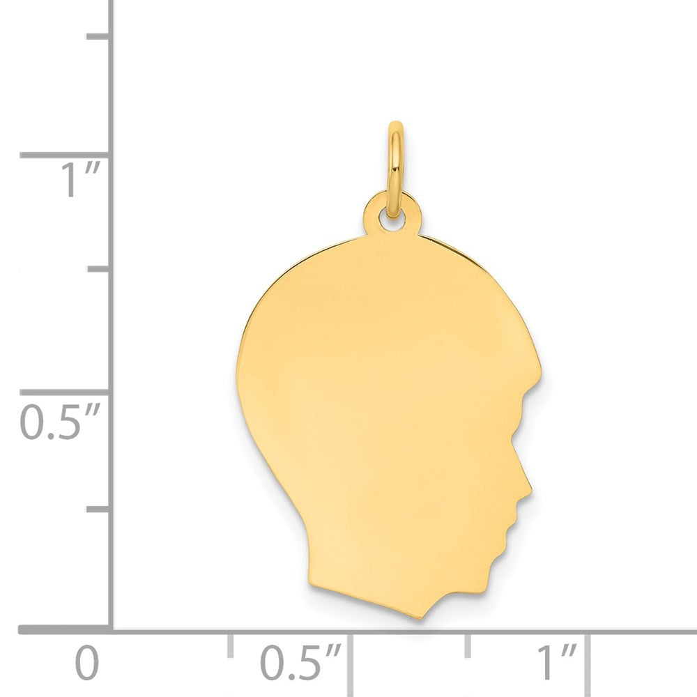 14k Plain Medium .009 Gauge Facing Right Engravable Boy Head Charm