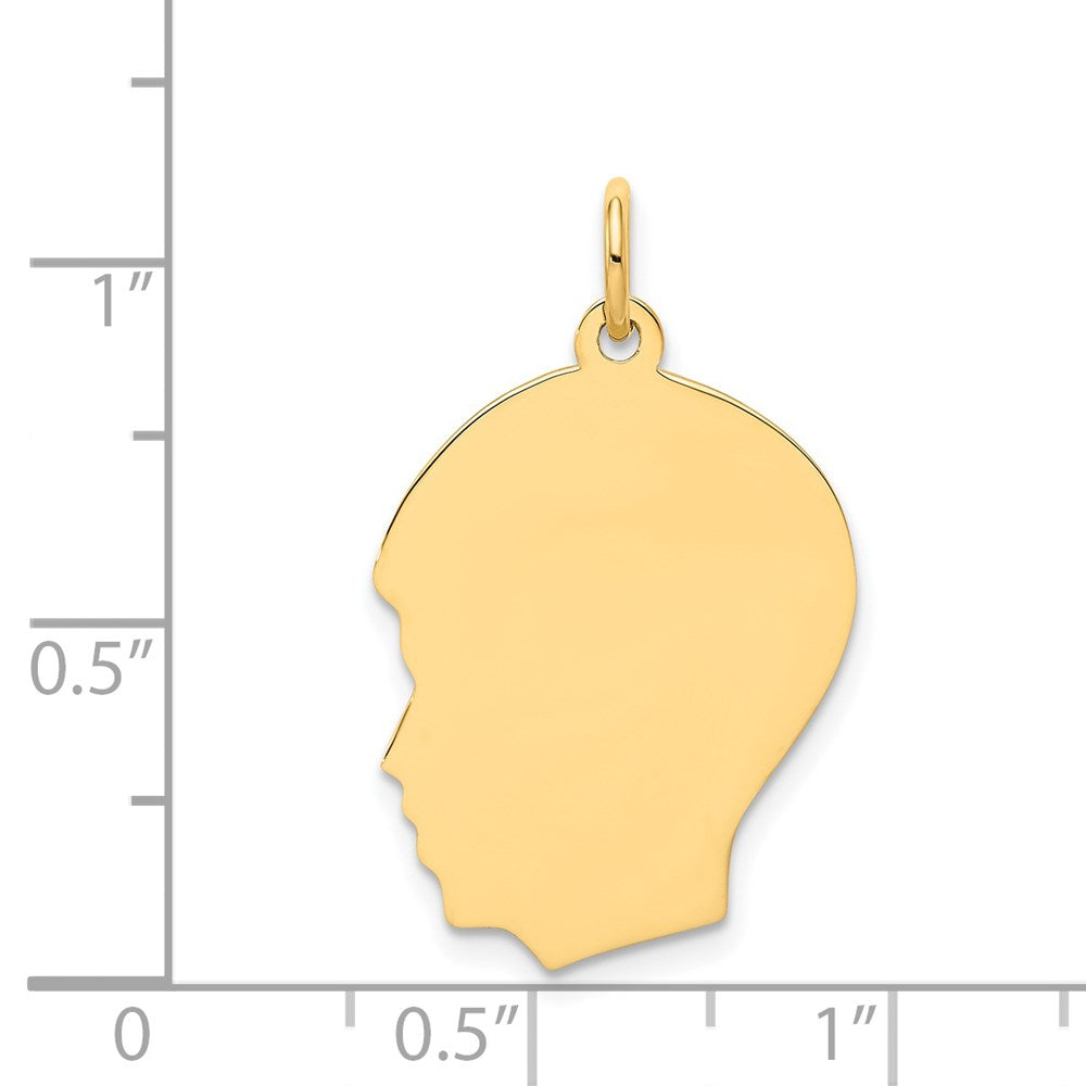 14k Plain Medium .027 Gauge Facing Left Engravable Boy Head Charm