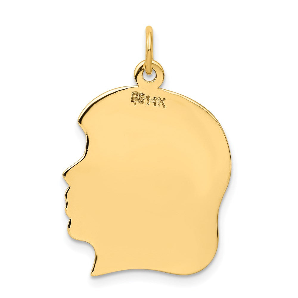 14k Plain Large .027 Gauge Facing Right Engravable Girl Head Charm