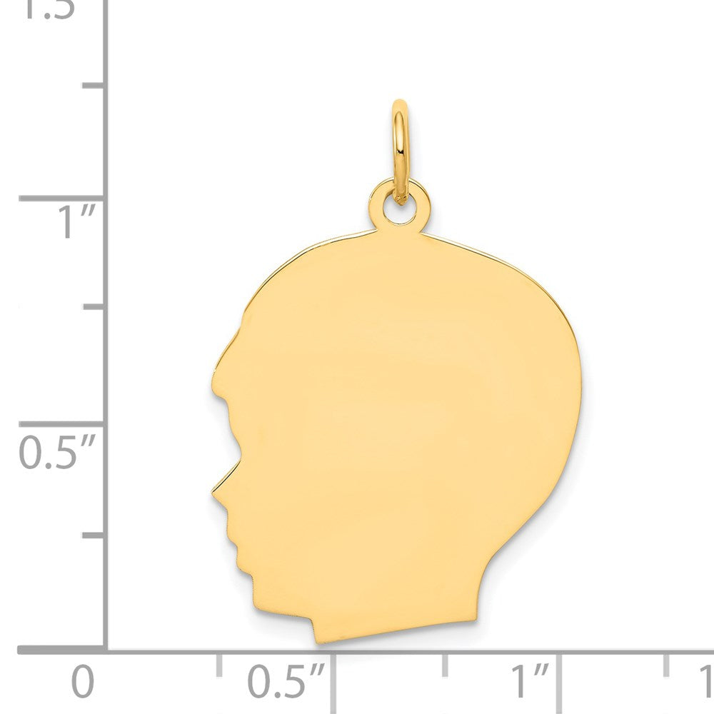 14k Plain Large .018 Gauge Facing Left Engravable Boy Head Charm