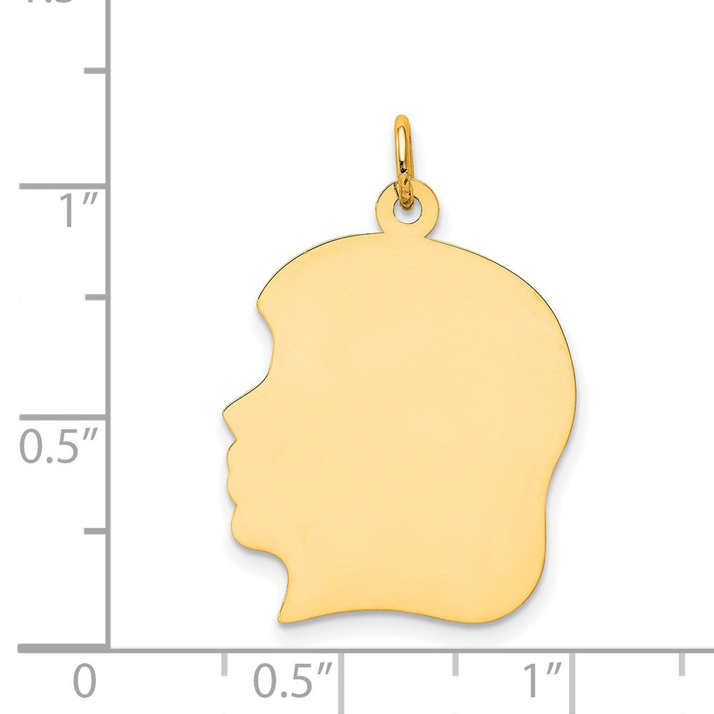 14k Plain Large .018 Gauge Facing Left Engravable Girl Head Charm