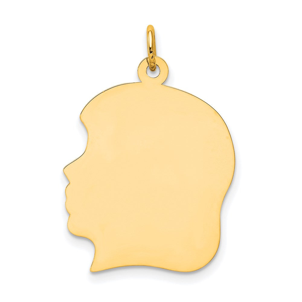 14k Plain Large .018 Gauge Facing Left Engravable Girl Head Charm