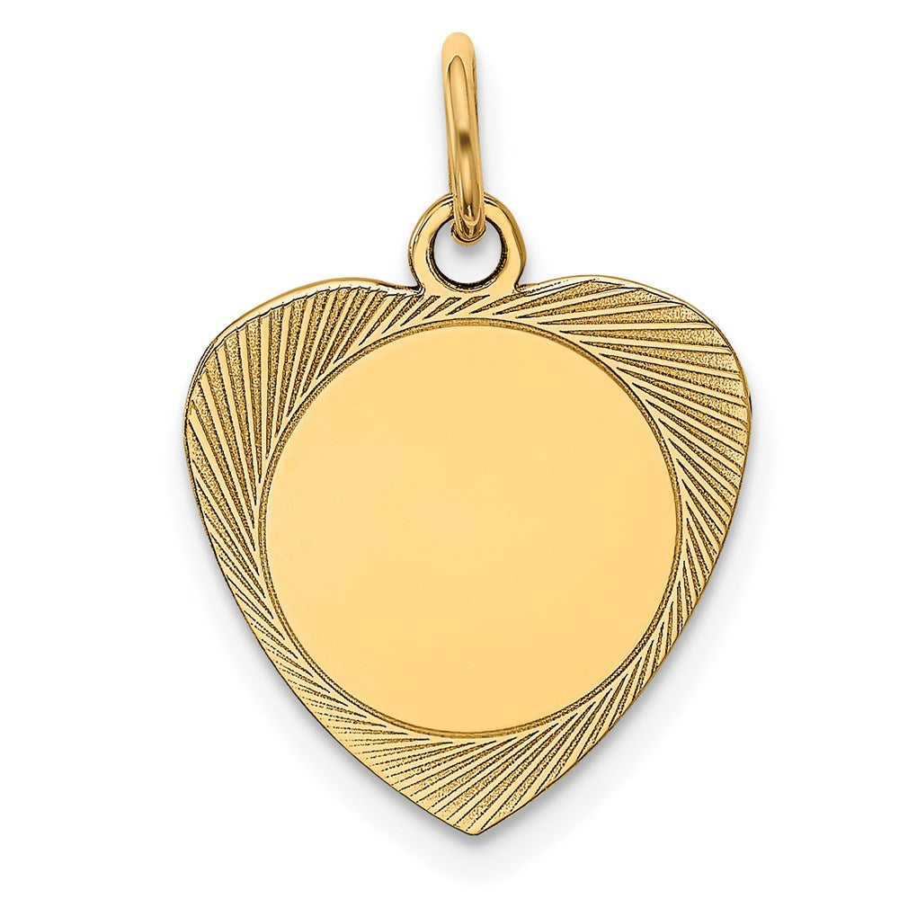 14k Etched .027 Gauge Engravable Heart Disc Charm