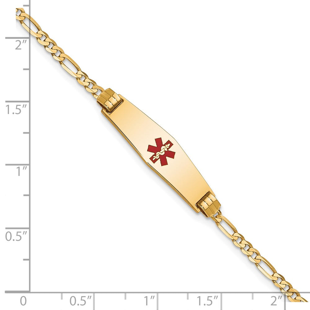 14K Medical Soft Diamond Shape Red Enamel Figaro ID Bracelet