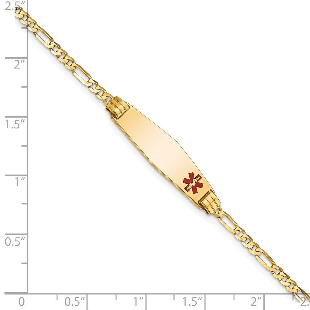 14K Medical Soft Diamond Shape Red Enamel Figaro ID Bracelet