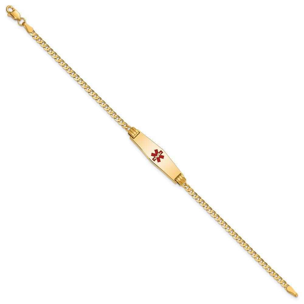 14K Medical Soft Diamond Shape Red Enamel Curb Link ID Bracelet