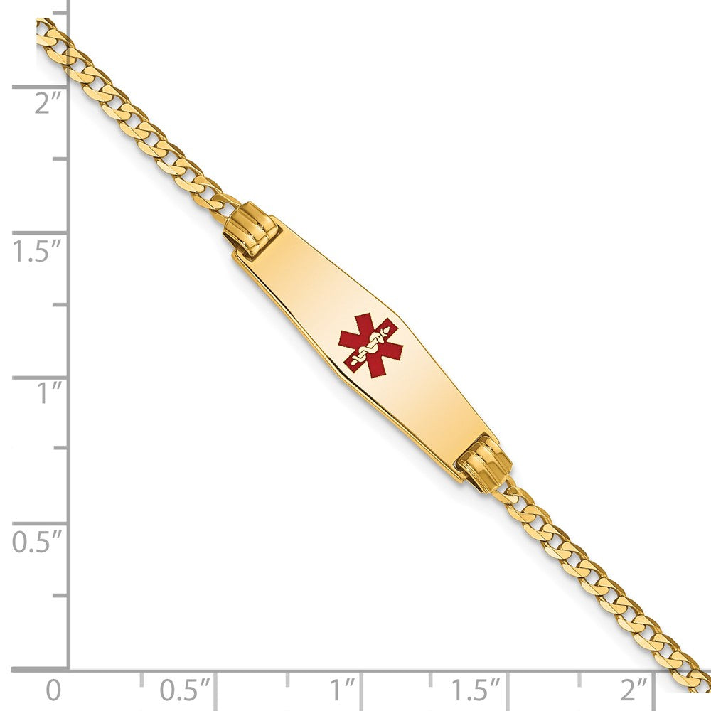 14K Medical Soft Diamond Shape Red Enamel Curb Link ID Bracelet