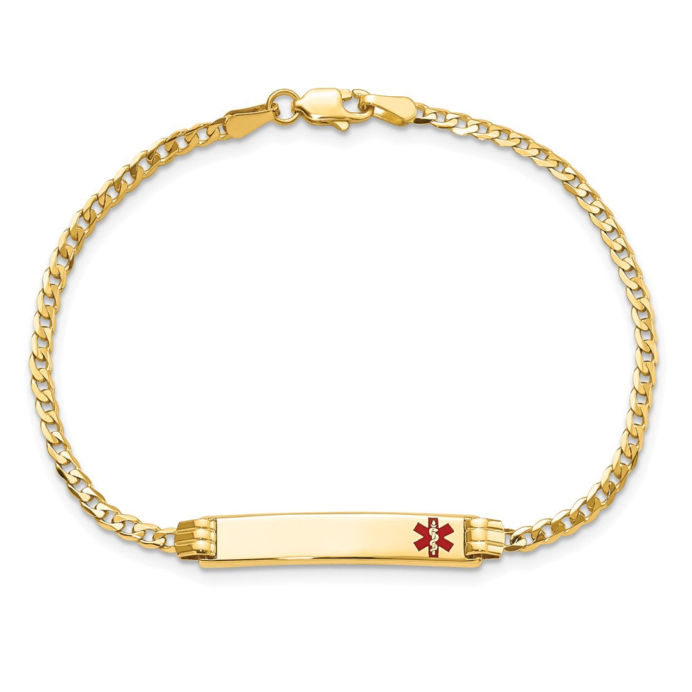 14K Medical Red Enamel Curb Link ID Bracelet