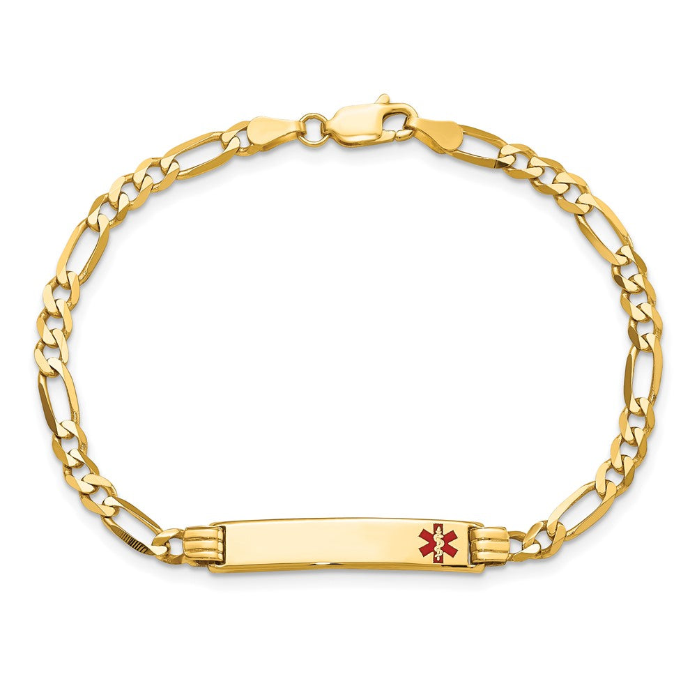 14K Medical Red Enamel Figaro ID Bracelet