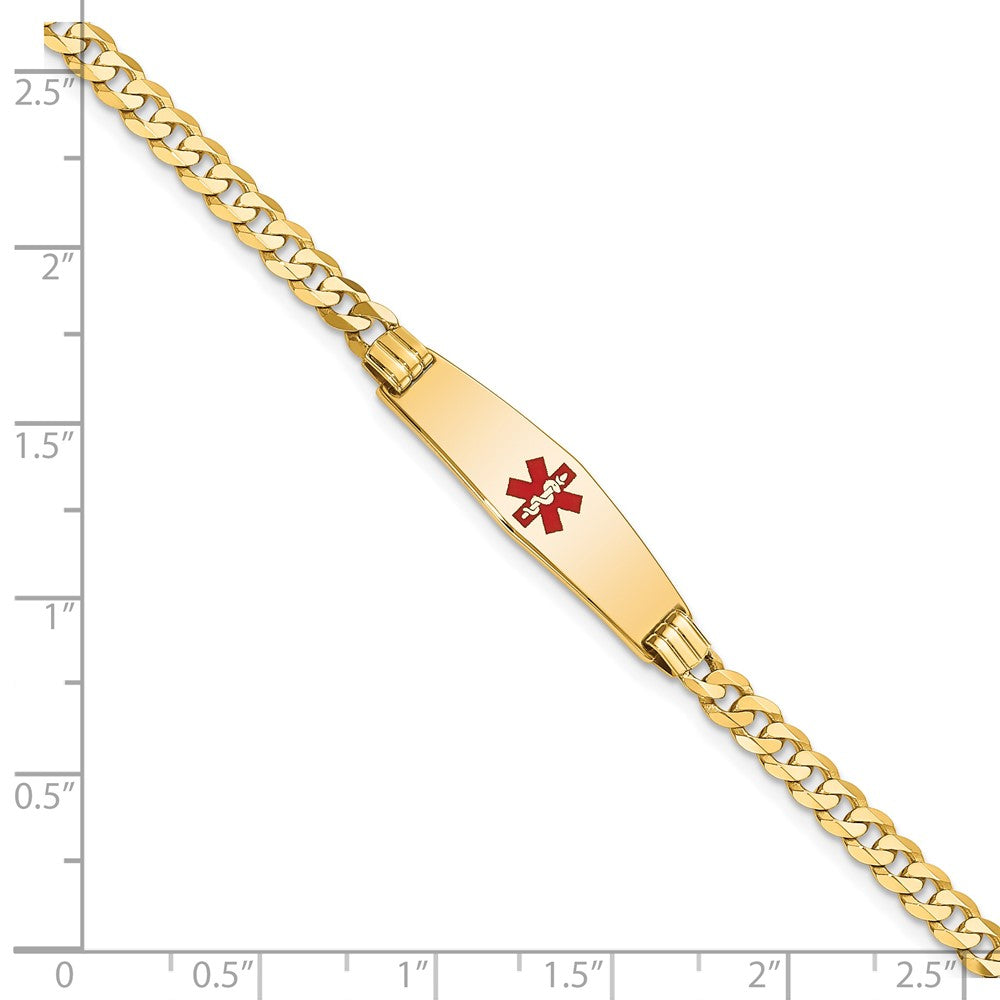 14K Medical Soft Diamond Shape Red Enamel Curb Link ID Bracelet