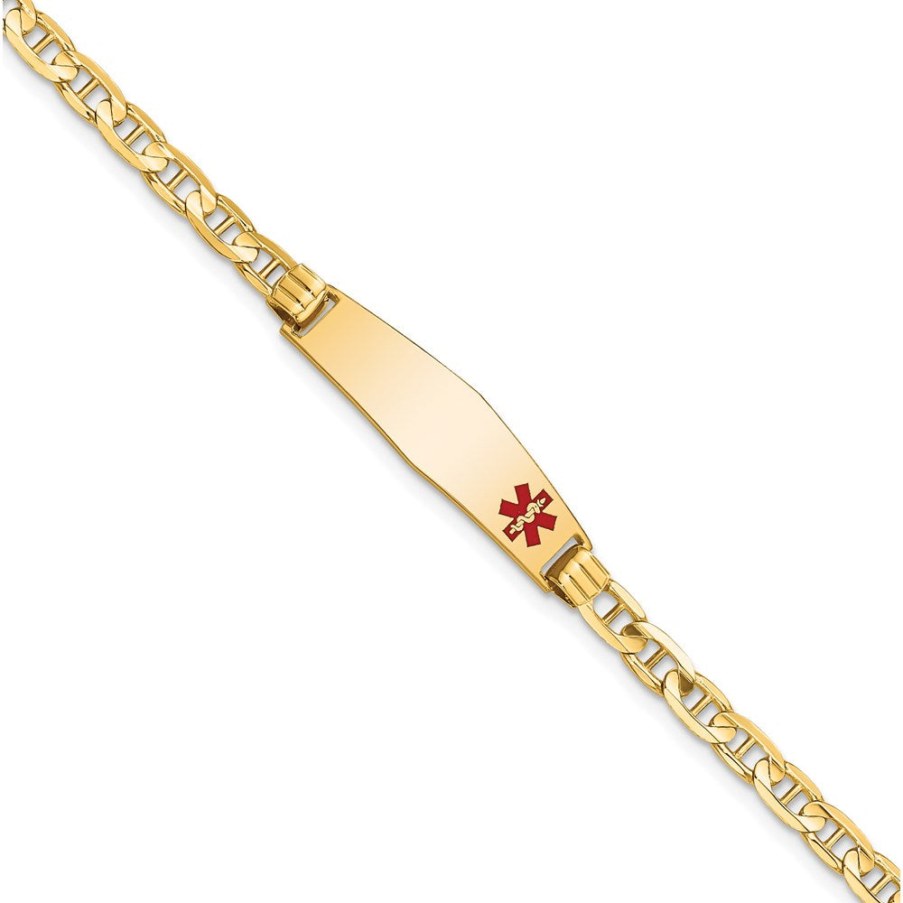 14K Medical Soft Diamond Shape Red Enamel Anchor Link ID Bracelet