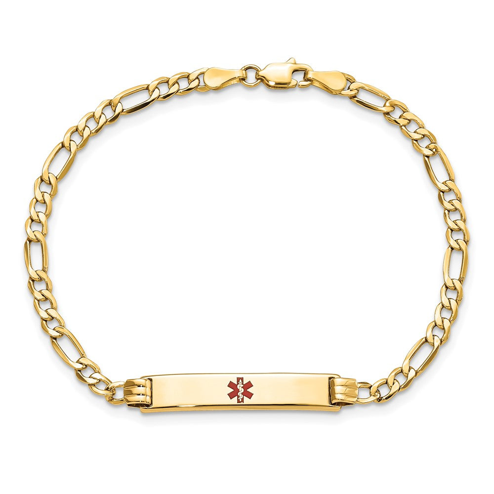 14K Semi-solid Medical Polished Red Enamel Figaro ID Bracelet