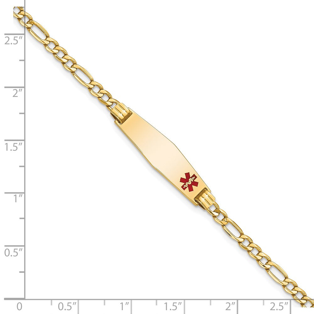 14K Medical Semi-Solid Soft Diamond Shape Red Enamel Figaro ID Bracelet