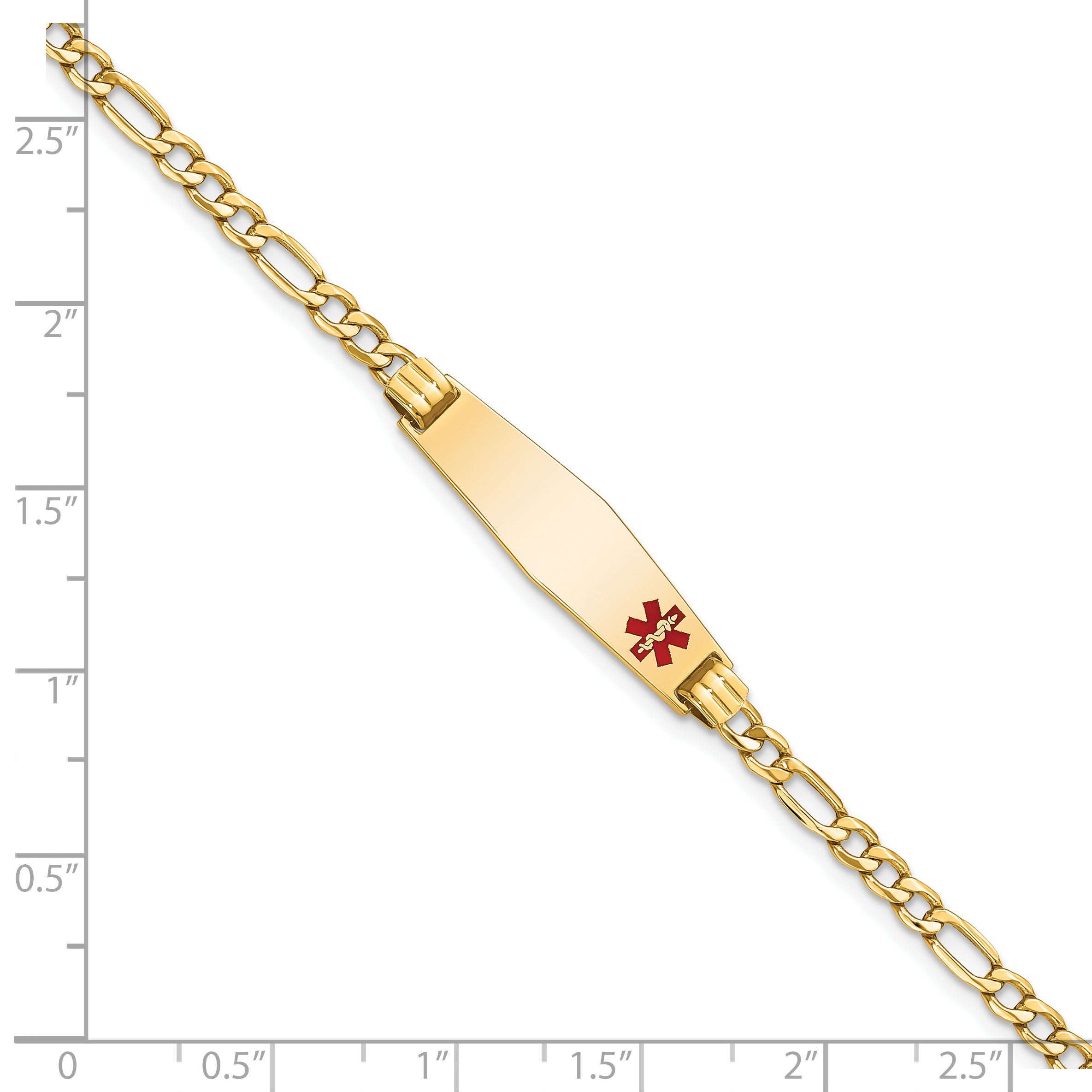 14K Medical Semi-Solid Soft Diamond Shape Red Enamel Figaro ID Bracelet