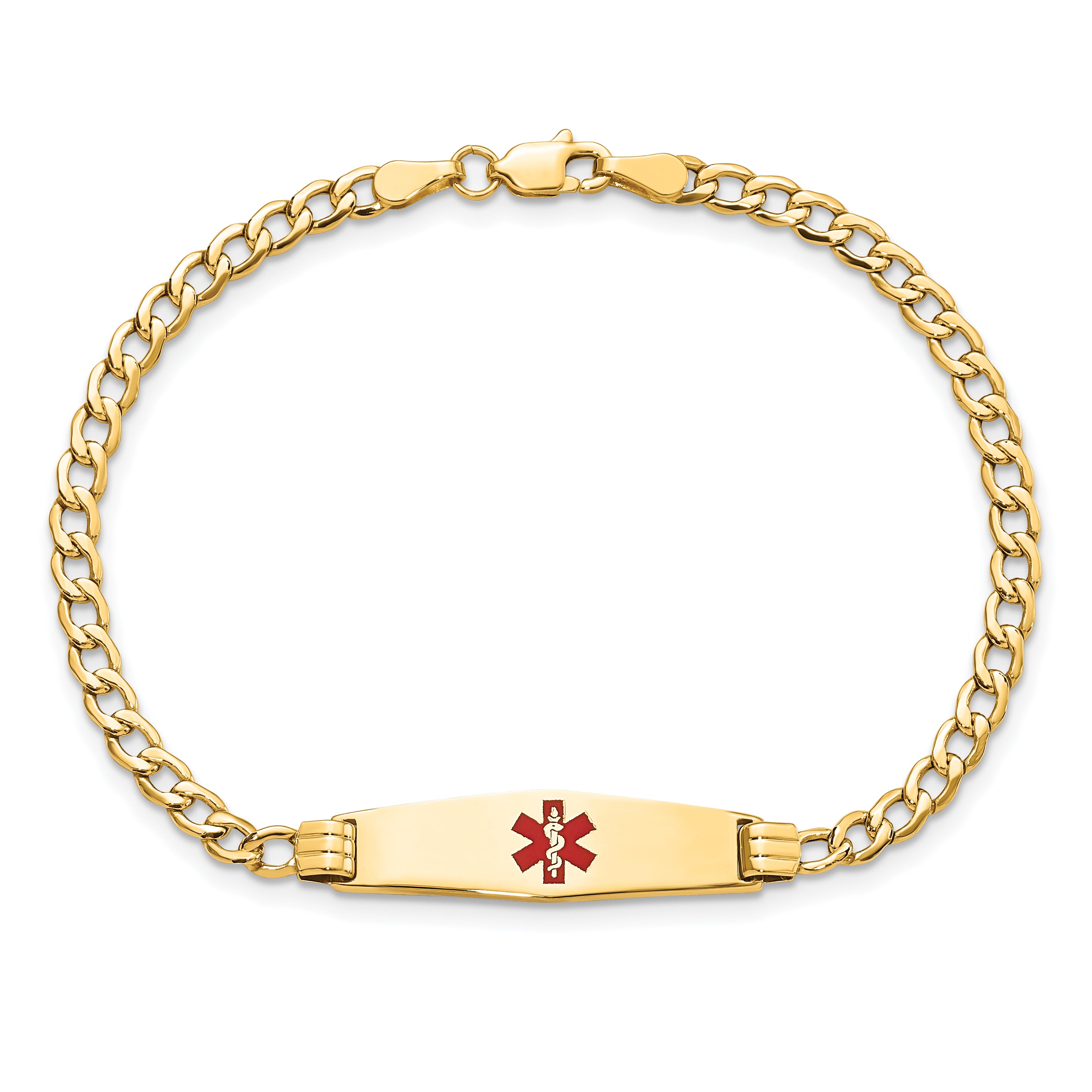 14K Medical Semi-Solid Soft Diamond Shape Red Enamel Cuban ID Bracelet