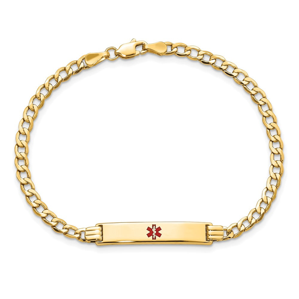 14K Semi-solid Medical Polished Red Enamel Cuban ID Bracelet