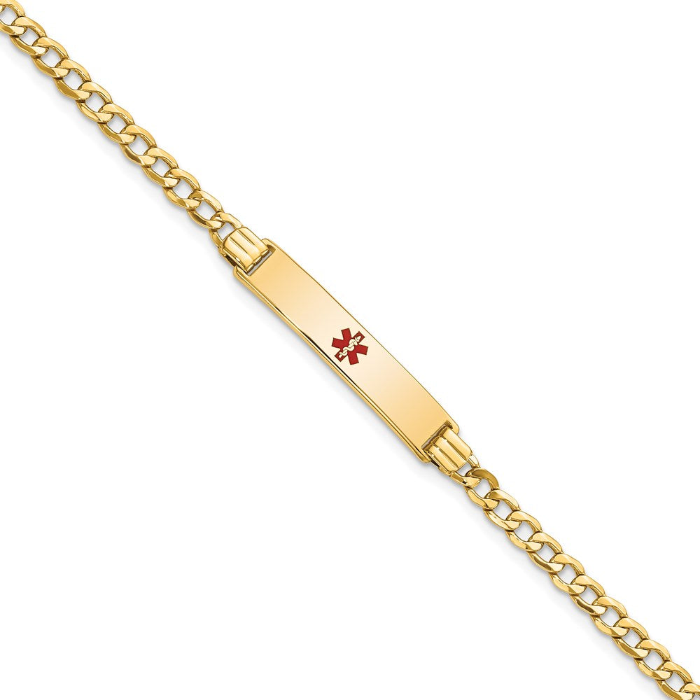 14K Semi-solid Medical Polished Red Enamel Cuban ID Bracelet