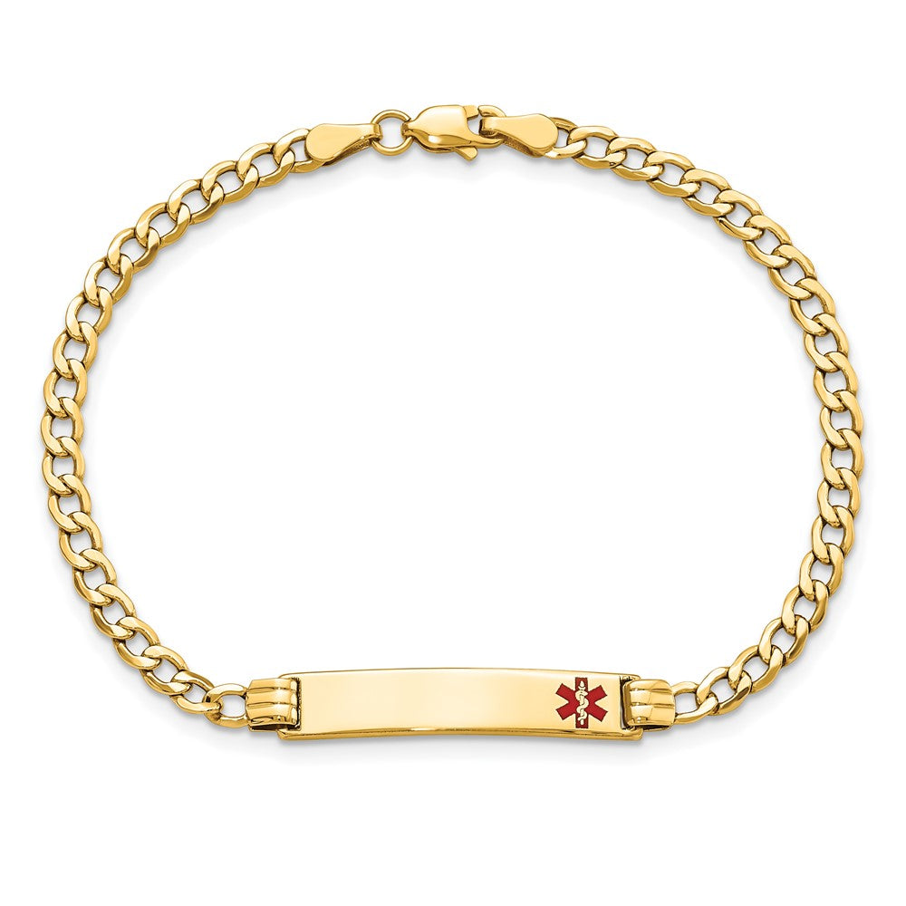 14K Semi-Solid Medical Red Enamel Cuban Link ID Bracelet