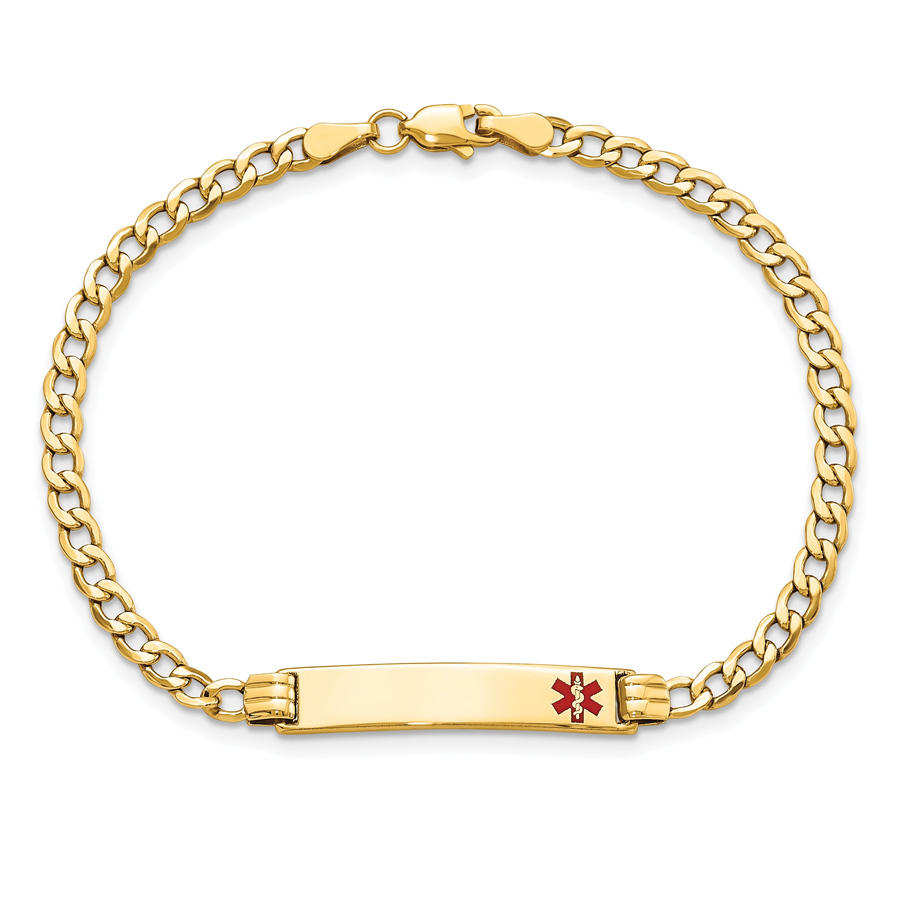 14K Semi-Solid Medical Red Enamel Cuban Link ID Bracelet