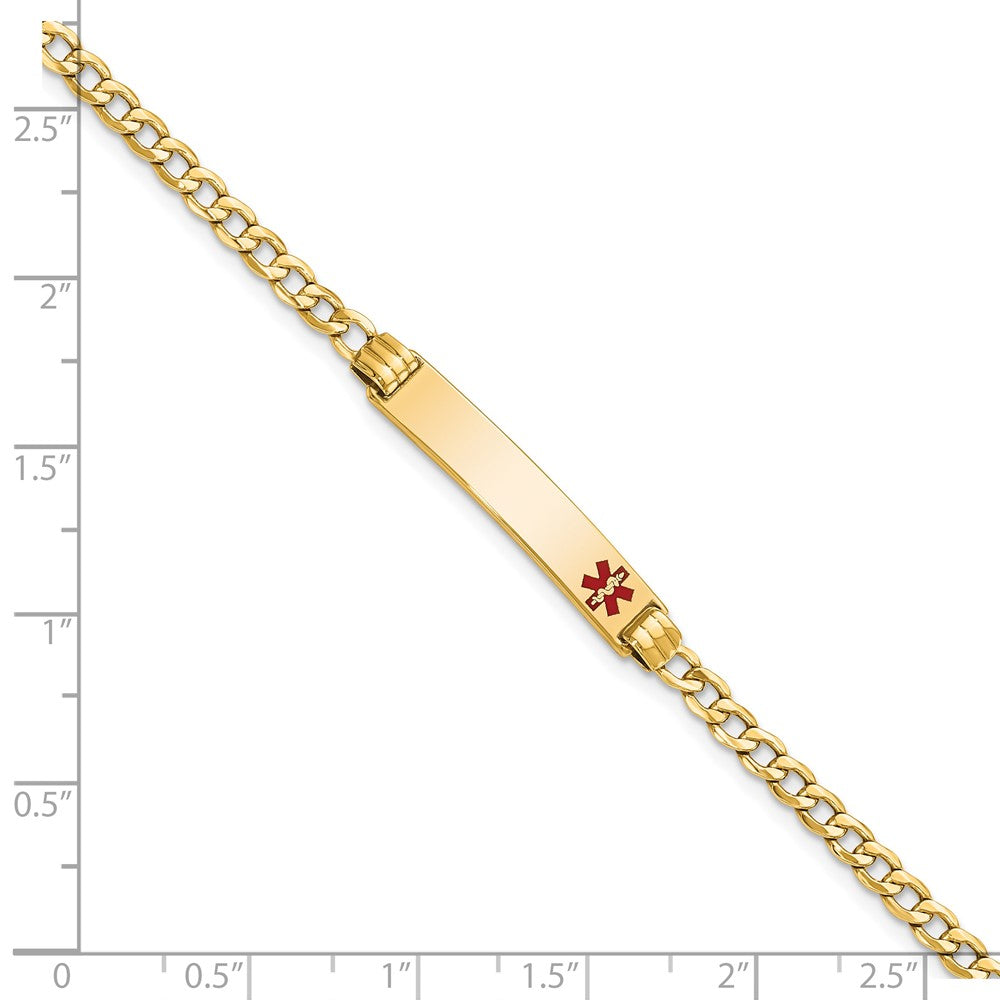 14K Semi-Solid Medical Red Enamel Cuban Link ID Bracelet